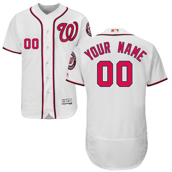 Men Washington Nationals Majestic Home White Flex Base Authentic Collection Custom MLB Jersey